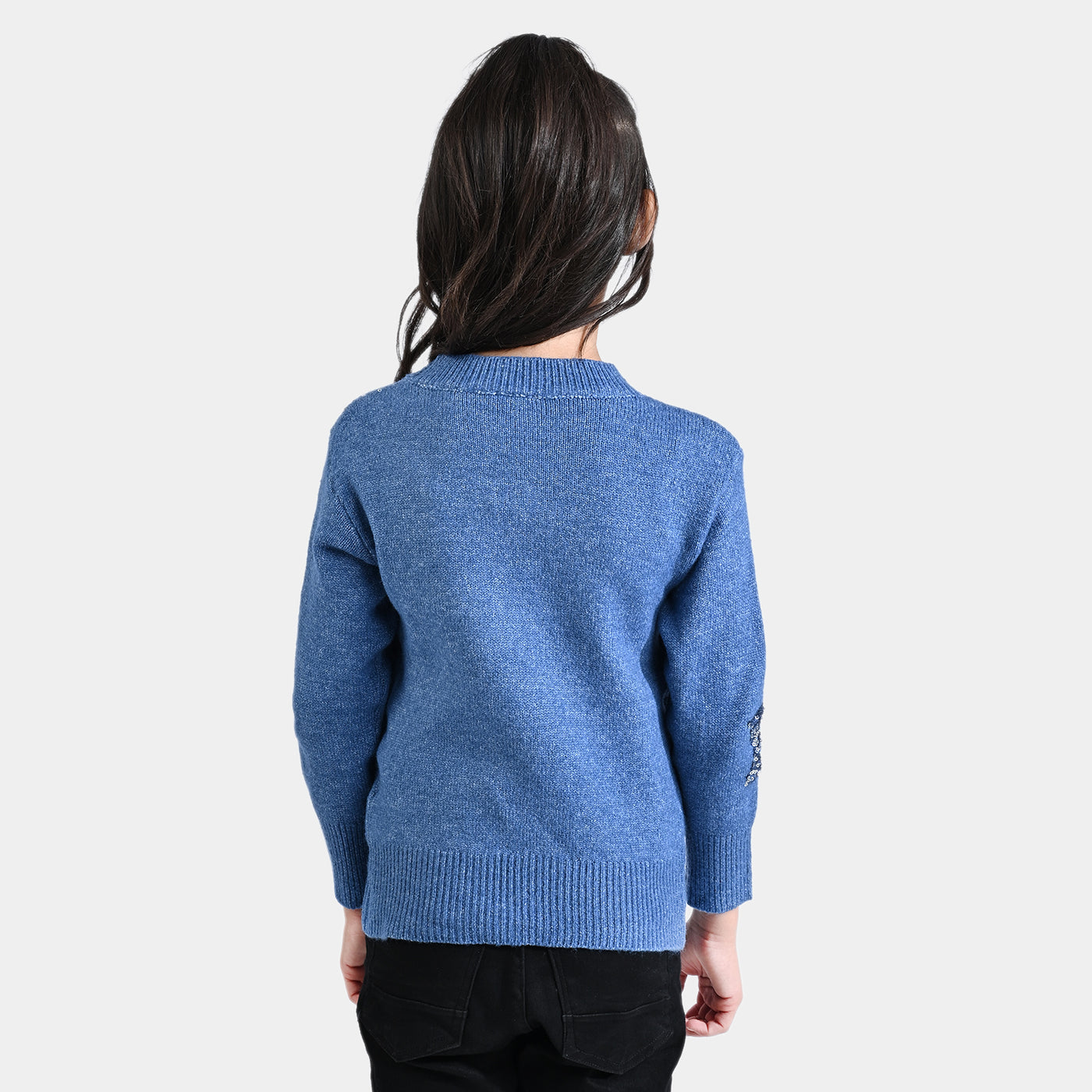 Girls Mix Fabric Sweater Stars-Blue