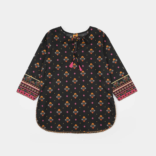 Girls Cotton Printed Kurti (Swan) - Black