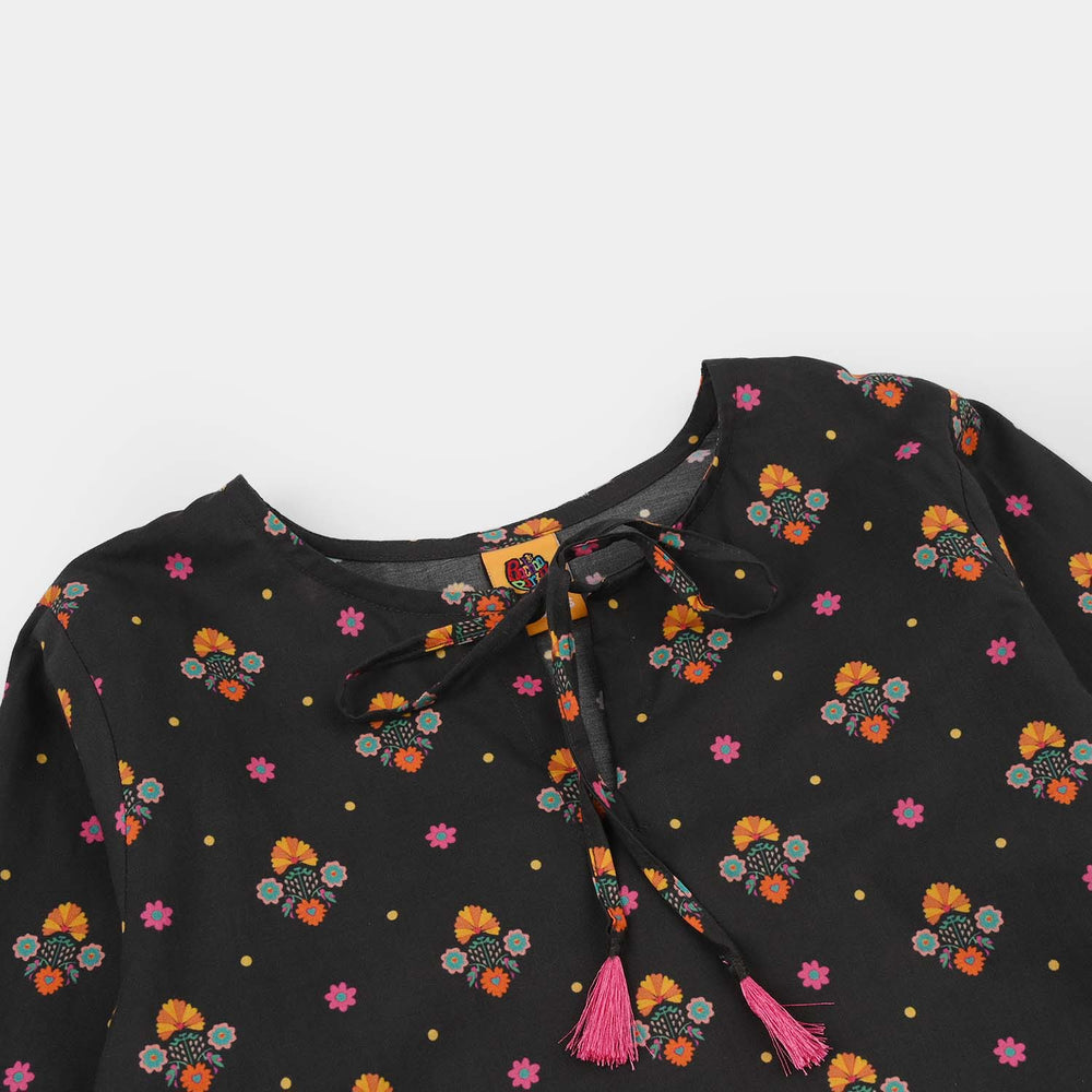 Girls Cotton Printed Kurti (Swan) - Black