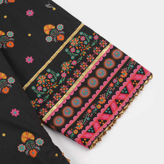 Girls Cotton Printed Kurti (Swan) - Black