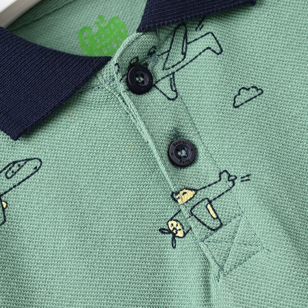 Infant Boys Cotton PK Polo F/S Airplane-Oil.Blue