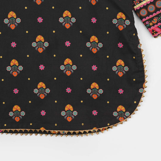 Girls Cotton Printed Kurti (Swan) - Black