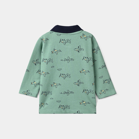 Infant Boys Cotton PK Polo F/S Airplane-Oil.Blue