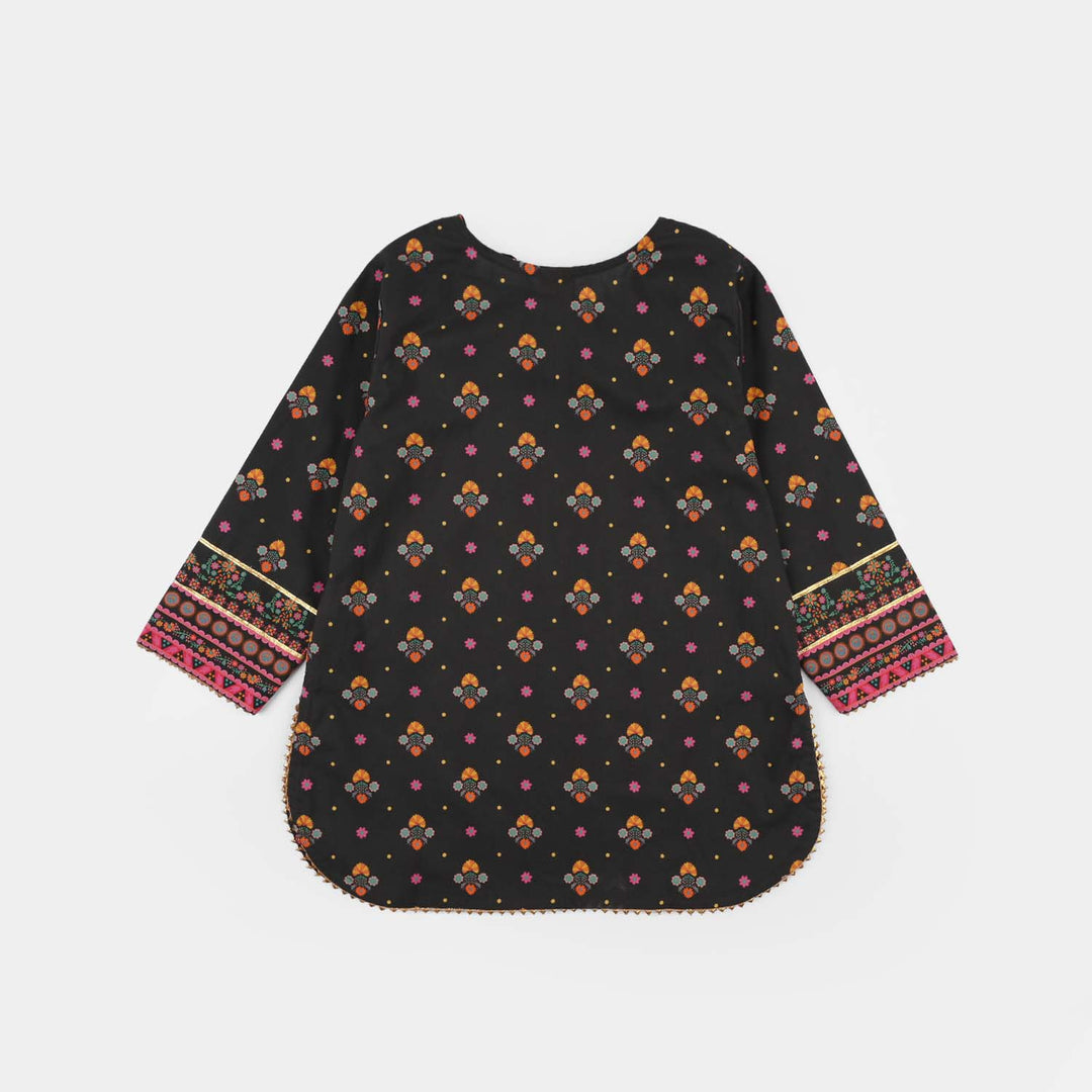 Girls Cotton Printed Kurti (Swan) - Black
