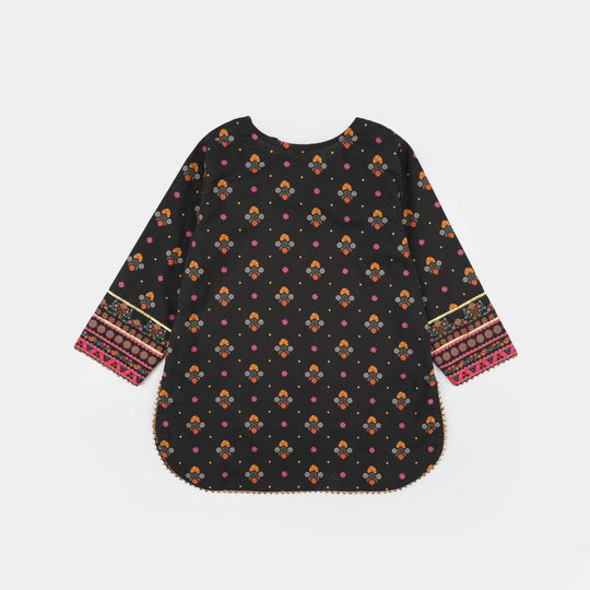 Girls Cotton Printed Kurti (Swan) - Black