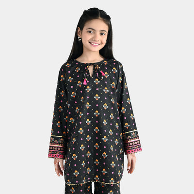 Girls Cotton Printed Kurti (Swan) - Black