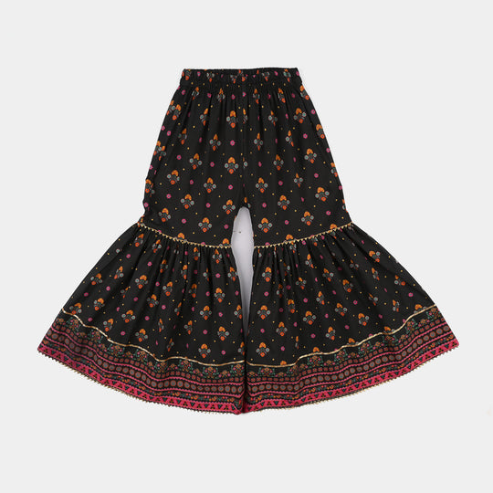 Girls Cotton Printed Gharara (Swan) – Black