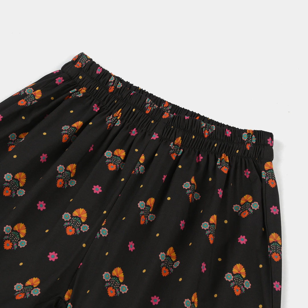 Girls Cotton Printed Gharara (Swan) – Black