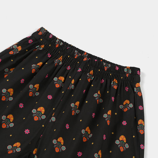 Girls Cotton Printed Gharara (Swan) – Black