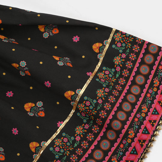 Girls Cotton Printed Gharara (Swan) – Black