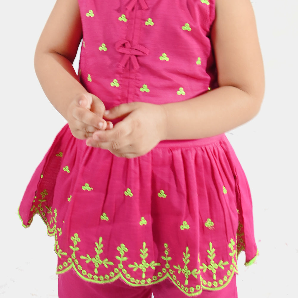 Infant Girls Cotton Emb 2Pcs Baby Blossom - Bright Pink