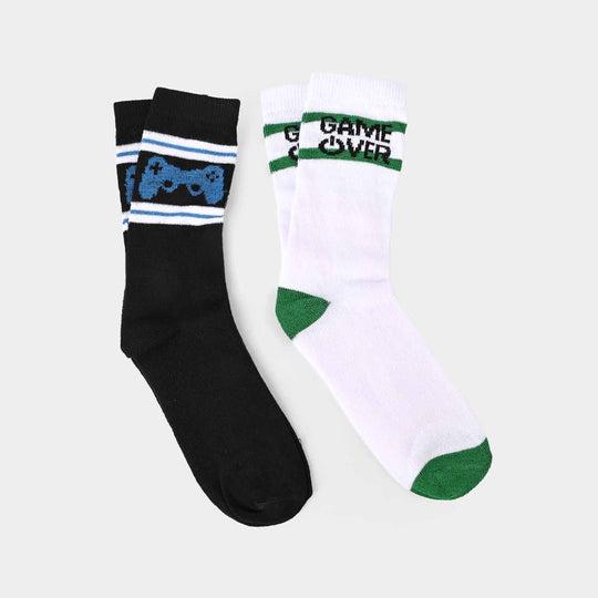 Boys Pack Of 2 Socks Game Over-White/Blac