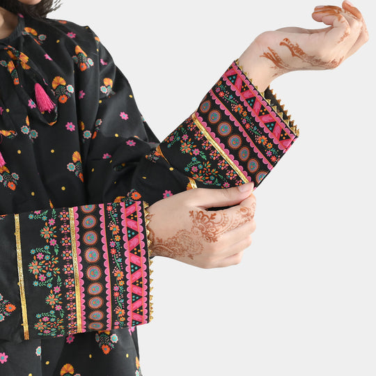 Girls Cotton Printed Kurti (Swan) - Black