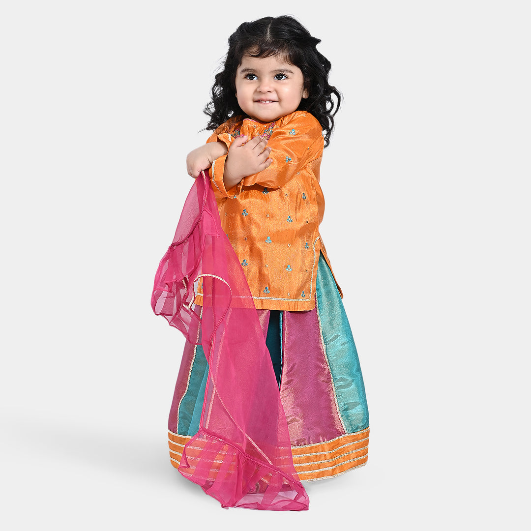 Infant Girls Raw Silk 3PC Suit Rangeen-Multi