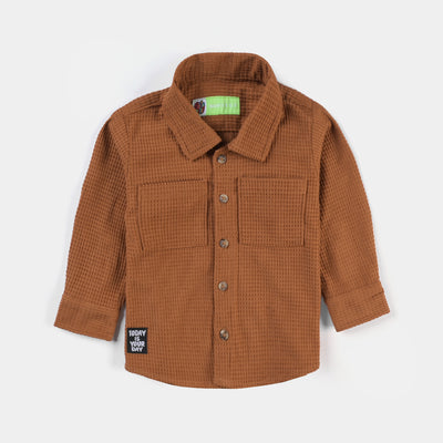 Infant Boys Corduroy Casual Shirt F/S (Here comes fun)-BROWN