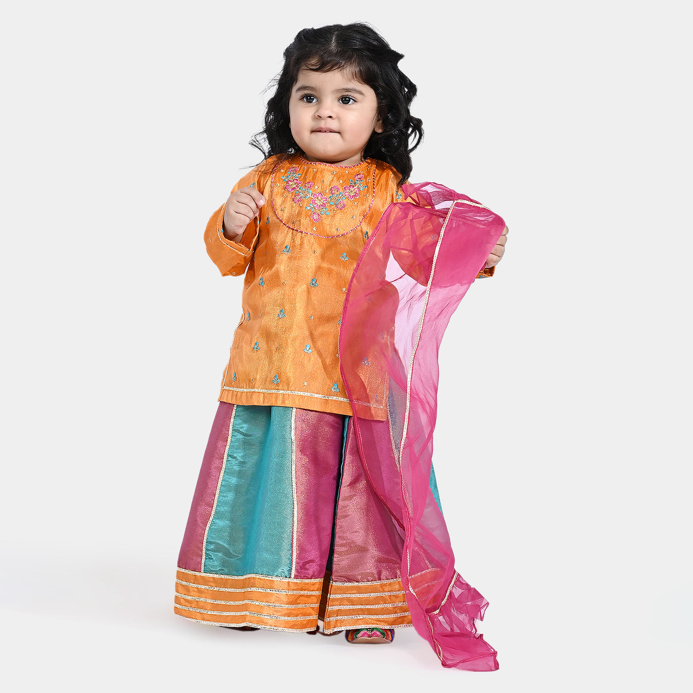 Infant Girls Raw Silk 3PC Suit Rangeen-Multi