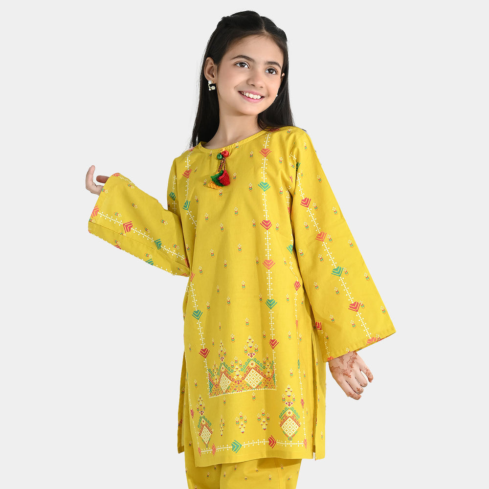 Girls Cotton Printed Kurti (Sunny) – Yellow