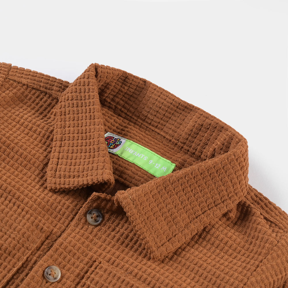 Infant Boys Corduroy Casual Shirt F/S (Here comes fun)-BROWN