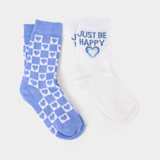 Girls Pack Of 2 Socks Just Be Happy-Blue.White