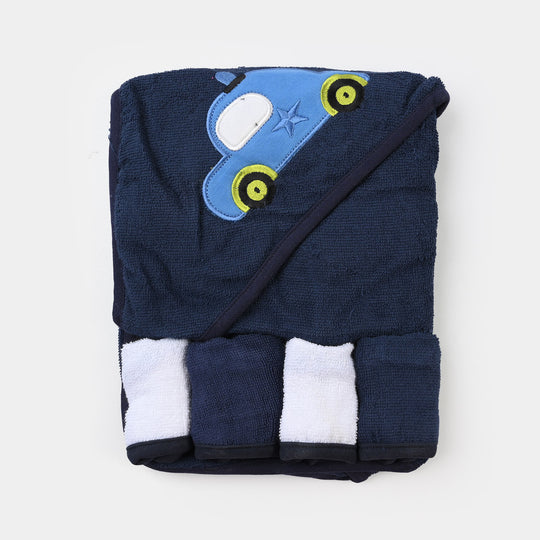 BABY HOODED BATH TOWEL SET | 975-NAVY BLUE CAR