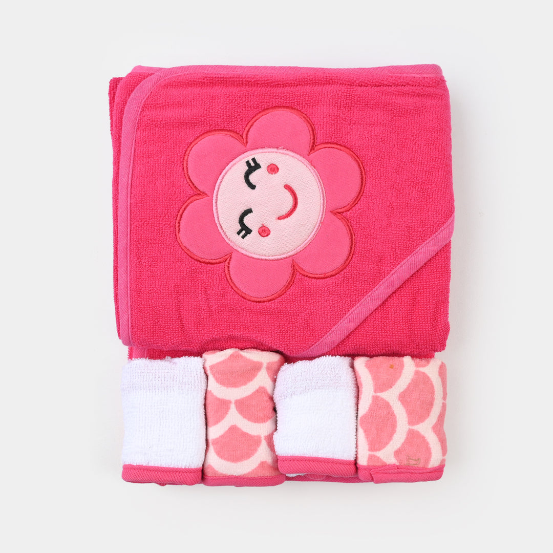 BABY HOODED BATH TOWEL SET | 975-D.PINK FLOWER