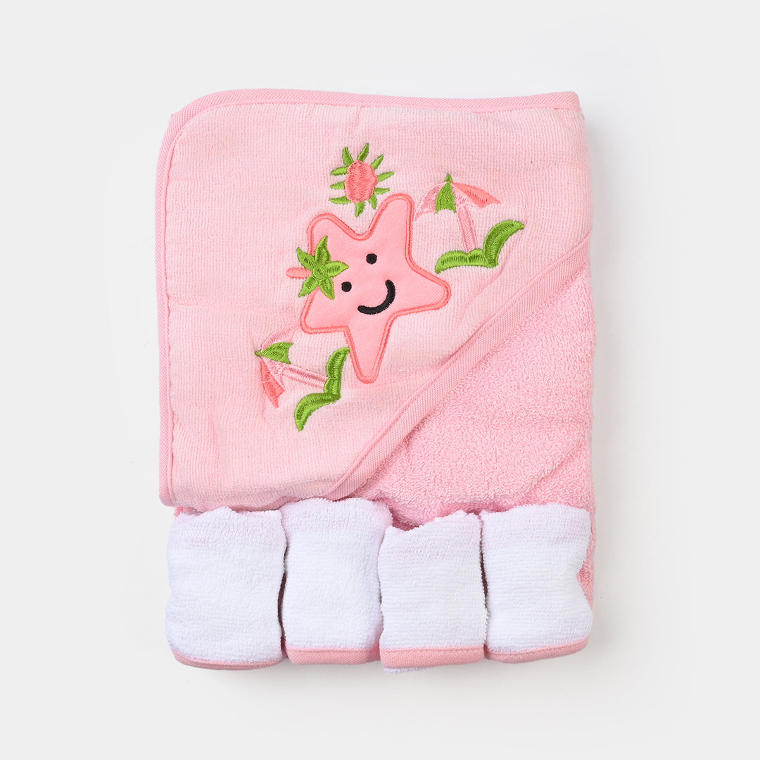 BABY HOODED BATH TOWEL SET | 975-PINK STAR