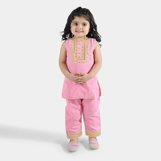 Infant Girls Poly Cotton 2Pcs Roshni-PINK