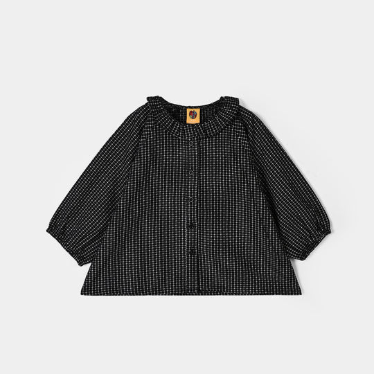 Girls Yarn Dyed Jacquard Casual Top Checks-BLACK