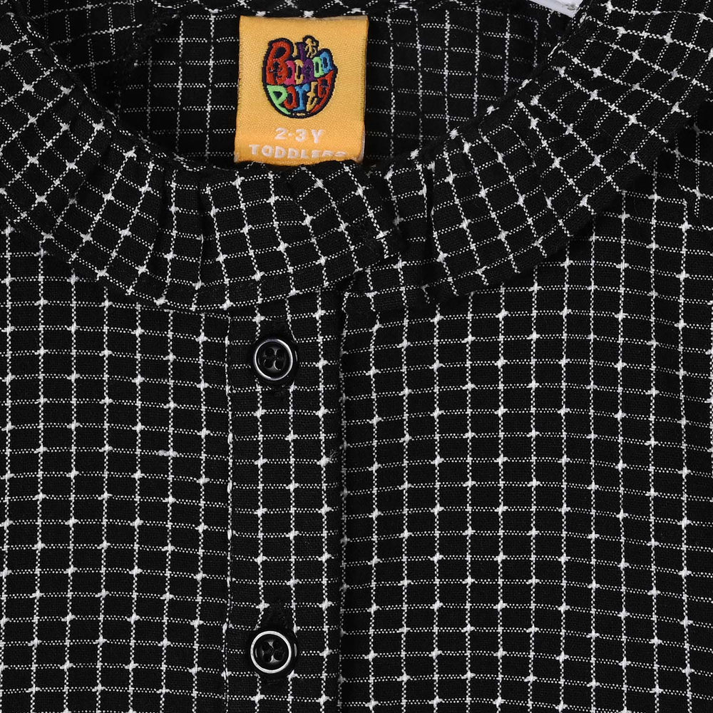 Girls Yarn Dyed Jacquard Casual Top Checks-BLACK