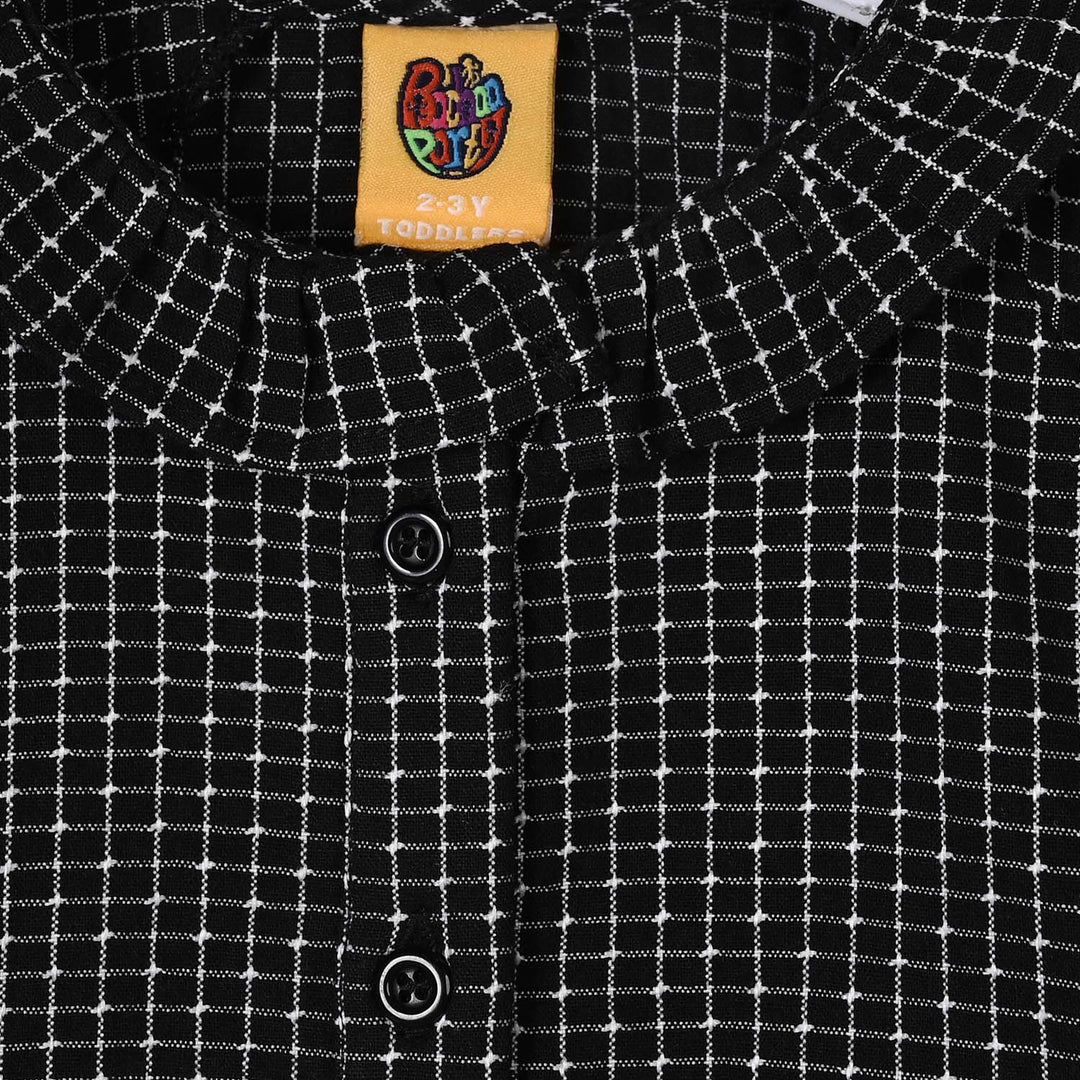 Girls Yarn Dyed Jacquard Casual Top Checks-BLACK