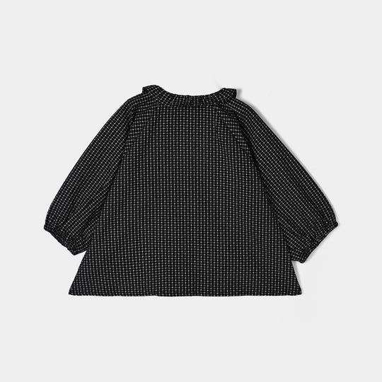 Girls Yarn Dyed Jacquard Casual Top Checks-BLACK