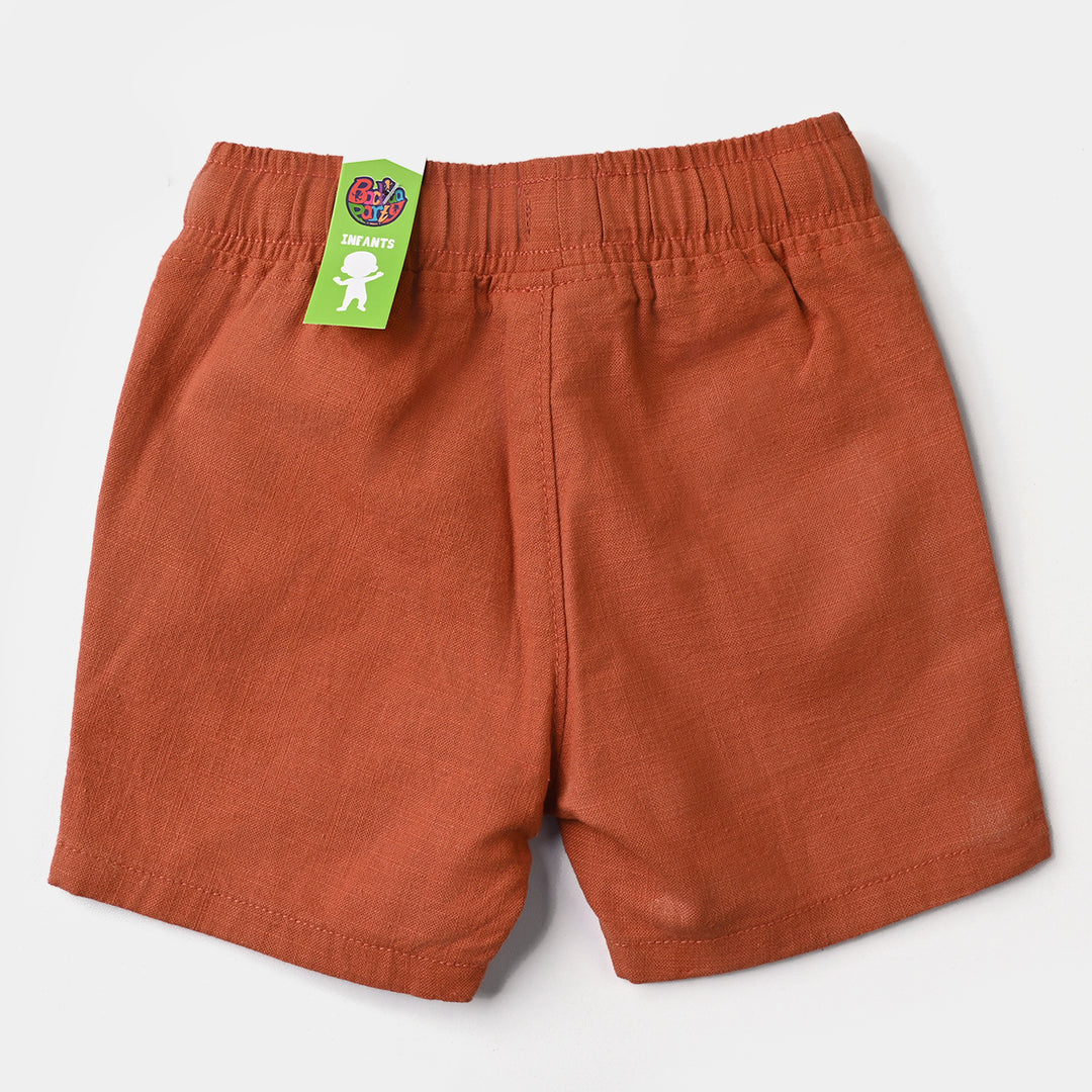 Infant Boys Cotton Twill Short Basic Happy-BROWN