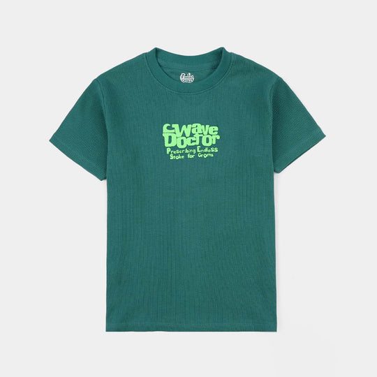 Boys 2x1 Rib Half-Sleeve T-Shirt (Wave Doctor) - Green