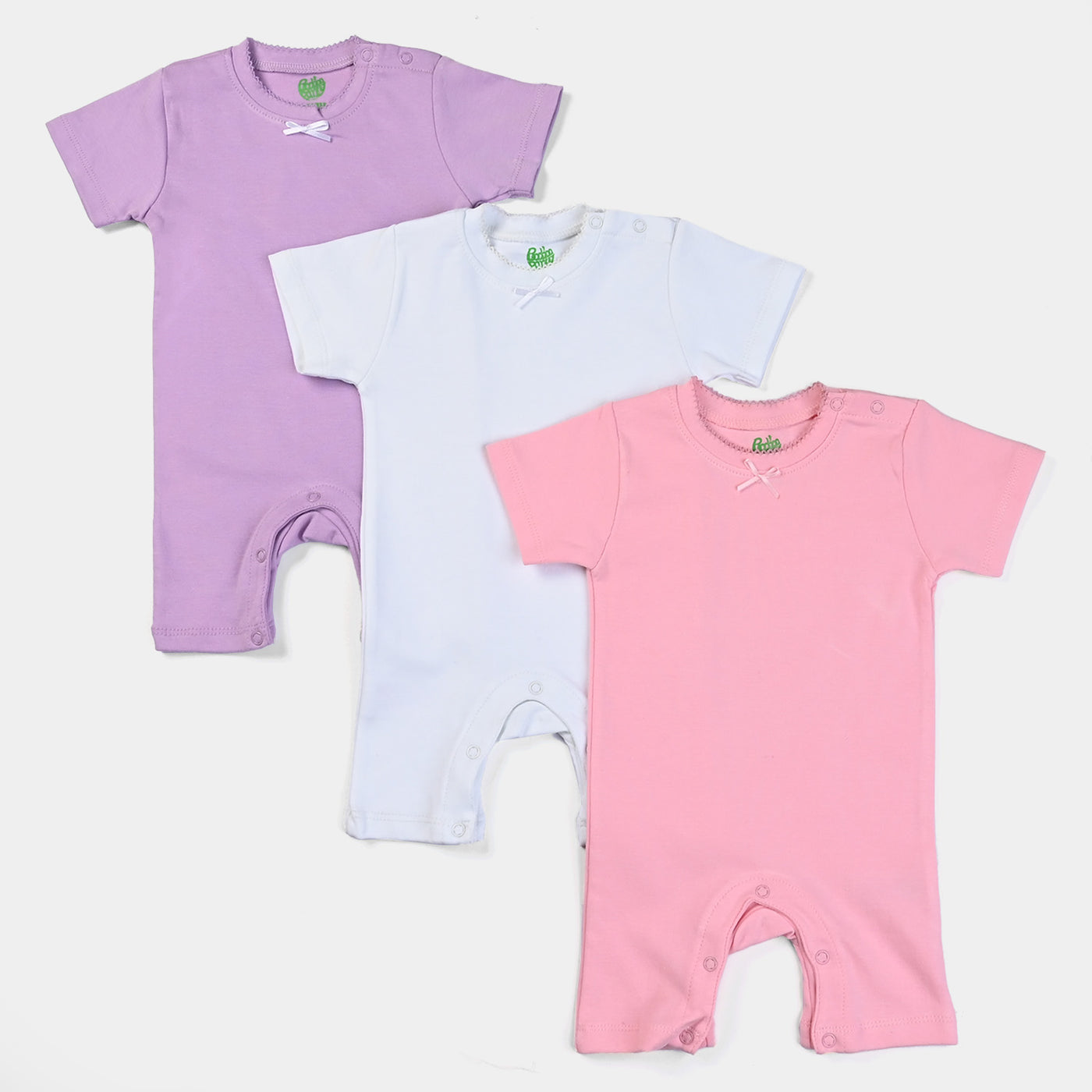 Pack of 3 Infant Girls Cotton Interlock Rompers-mix