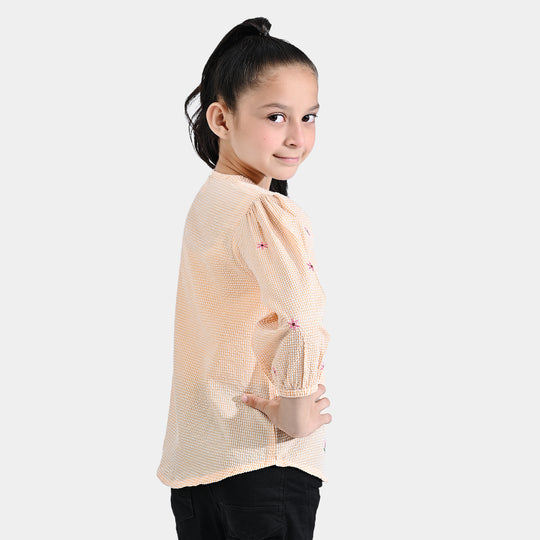 Girls Poly Cotton Emb Top Flowers