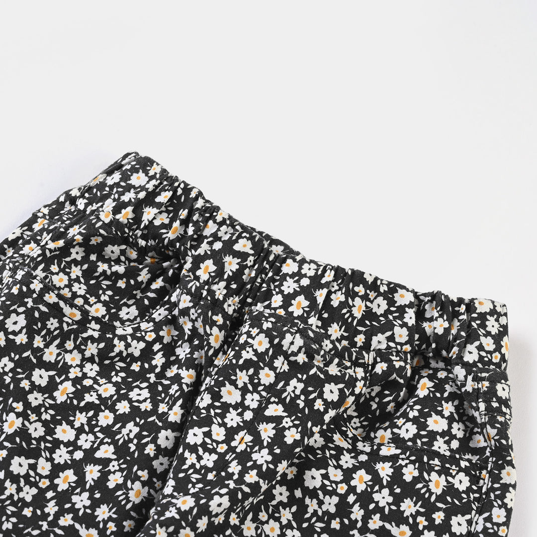 Girls Cotton Twill Jeggings Black Floral