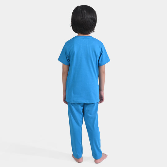 Boys Poly Cotton Jersey Knitted Nightwear Suit -Indigo