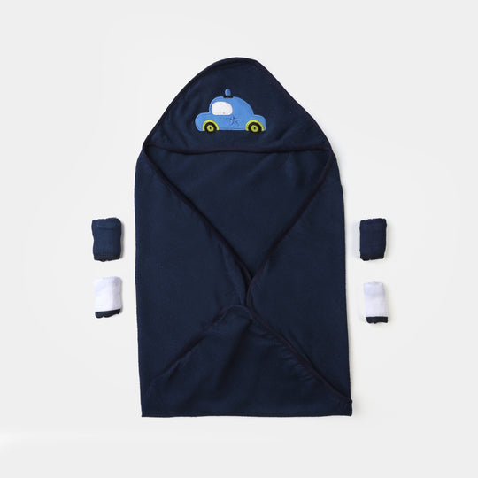 BABY HOODED BATH TOWEL SET | 975-NAVY BLUE CAR