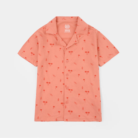 Boys Cotton Jersey Knitted Shirt (Surf and Tree) - Orange