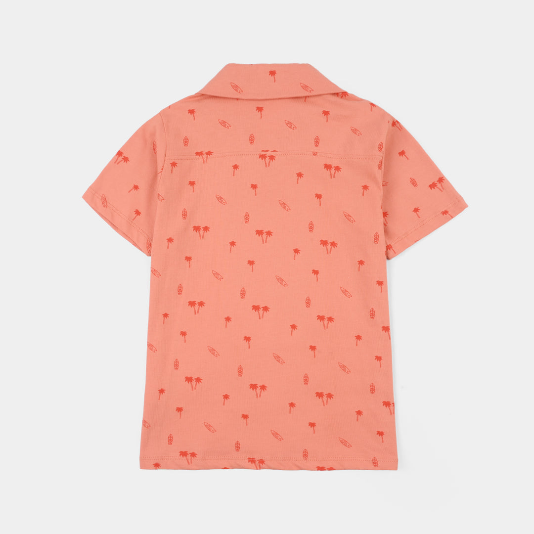 Boys Cotton Jersey Knitted Shirt (Surf and Tree) - Orange