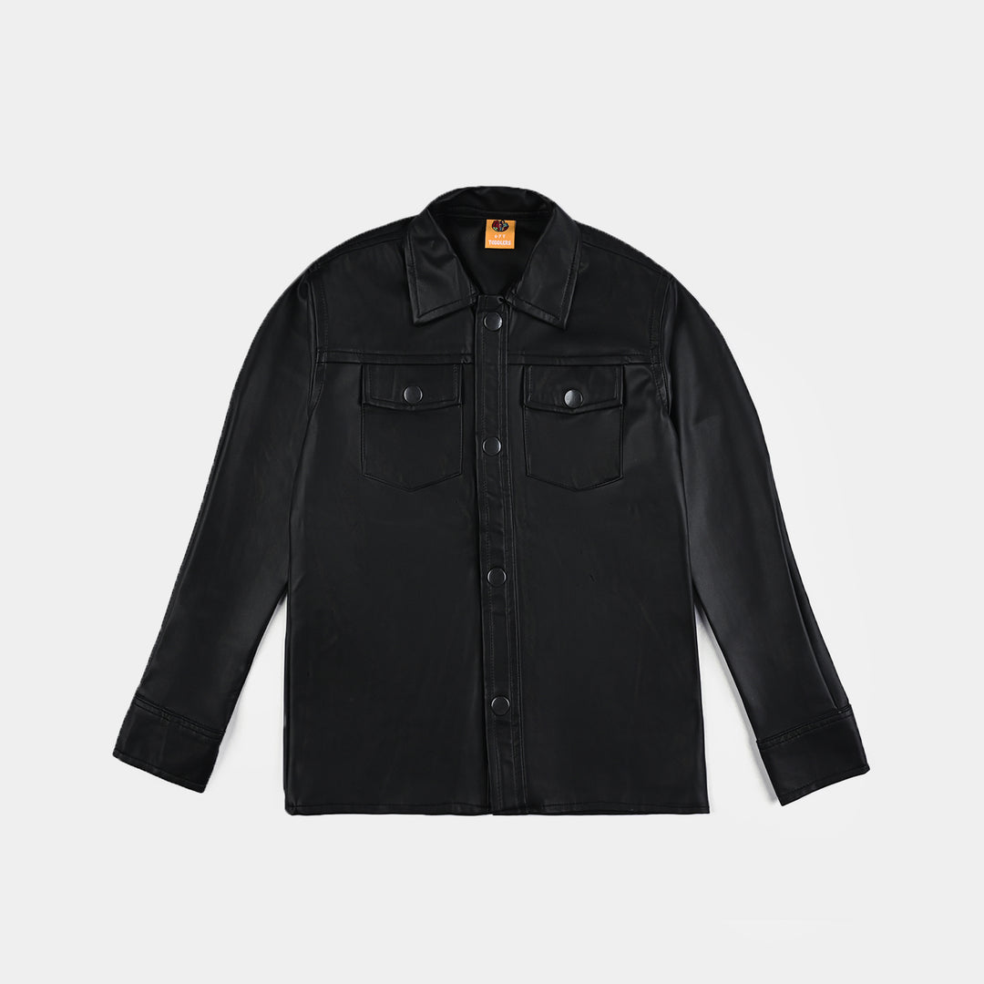 Boys Polyurethane Shacket-BLACK