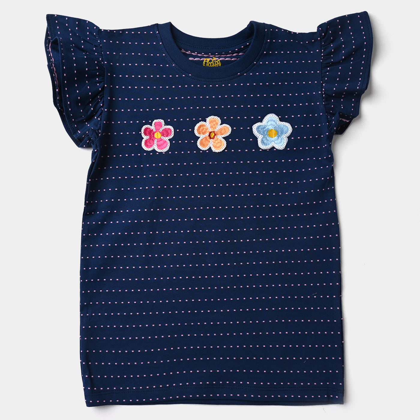 Girls Cotton Jersey T-Shirt H/S Flowers-Navy