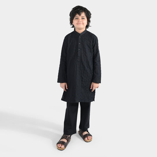 Boys Cotton Poplin 2Piece Suit (Chicken Kari)-BLACK