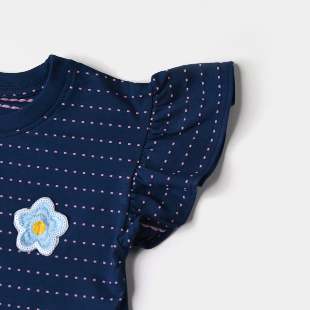 Girls Cotton Jersey T-Shirt H/S Flowers-Navy