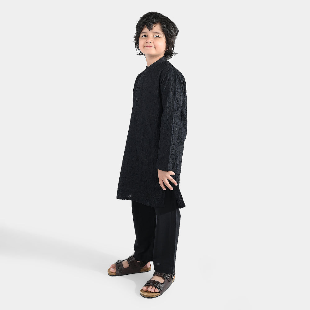 Boys Cotton Poplin 2Piece Suit (Chicken Kari)-BLACK