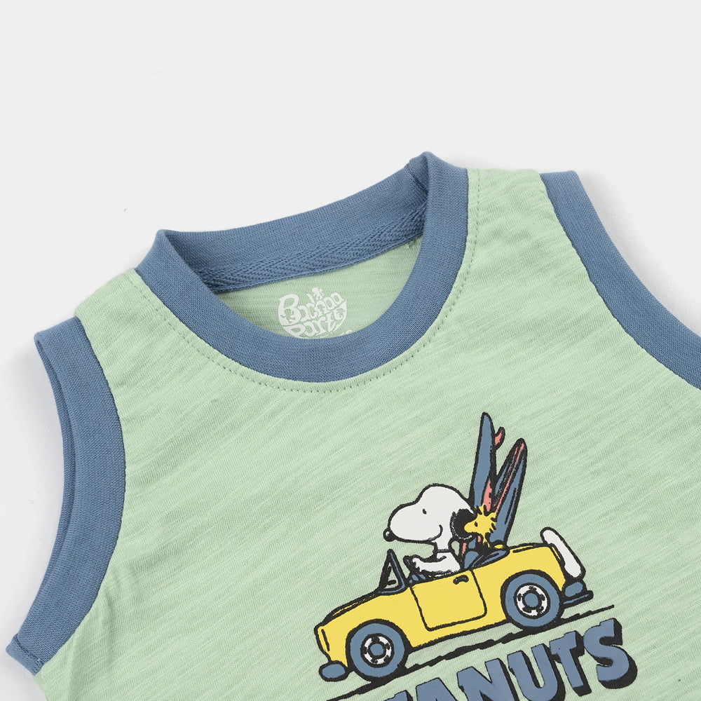 Infant Boys Slub Jersey Sando (Peanuts) - Green