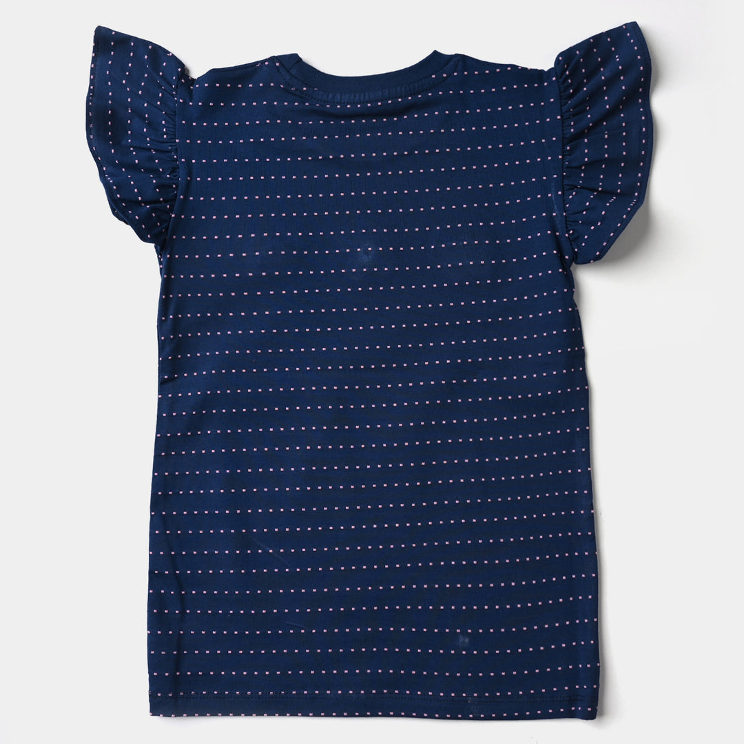 Girls Cotton Jersey T-Shirt H/S Flowers-Navy