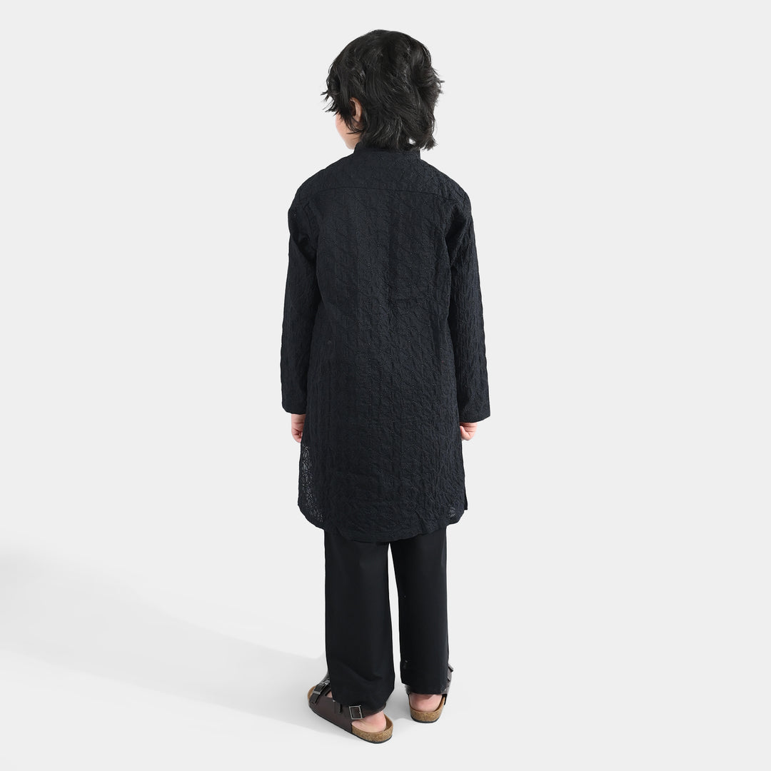 Boys Cotton Poplin 2Piece Suit (Chicken Kari)-BLACK