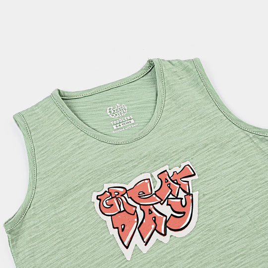 Boys Slub Jersey Sando (Surf Great Day) - Lichen/Green