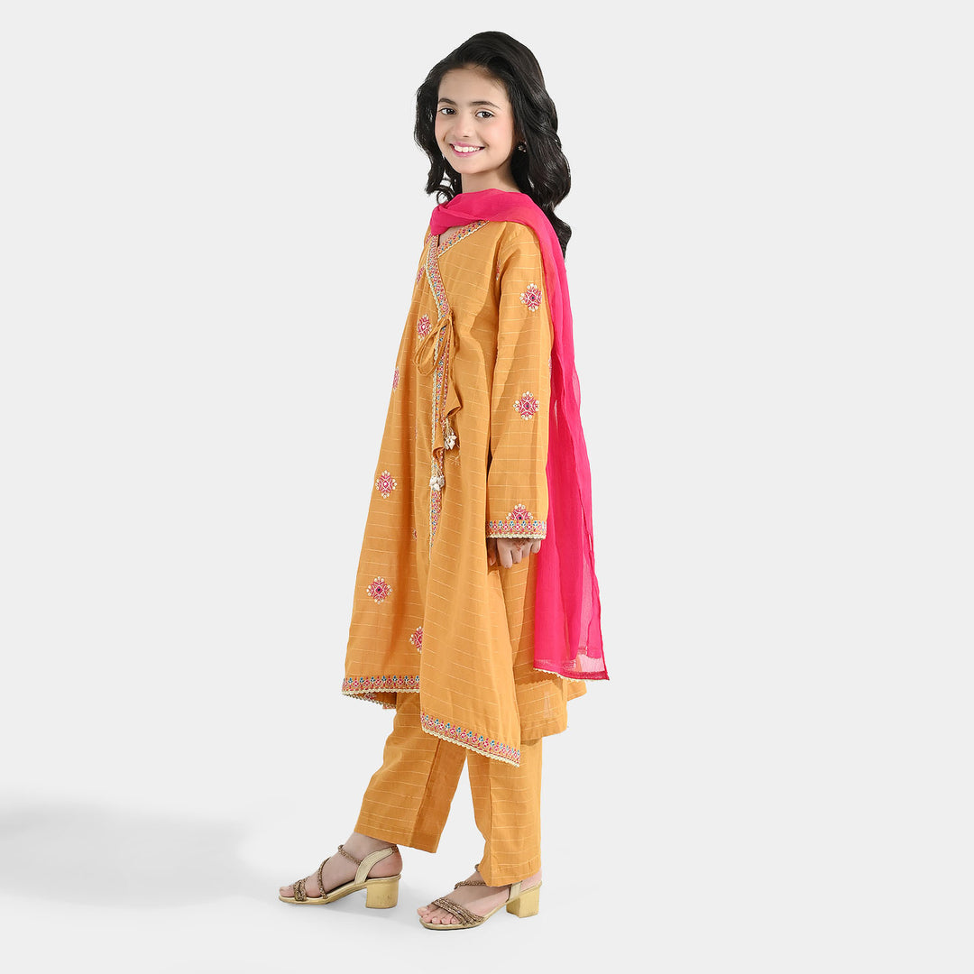 Girls Dobby 3-Piece Set (Sangeet) – Mustard